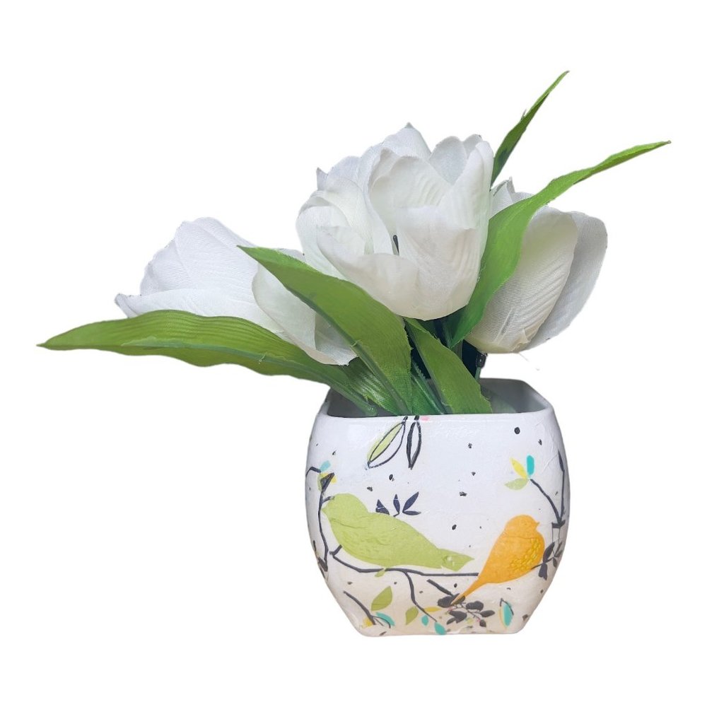 Libbey Glass Handmade Flower Votive Bowl Decoupaged Heavy Glass Curved Square - Picture 5 of 16